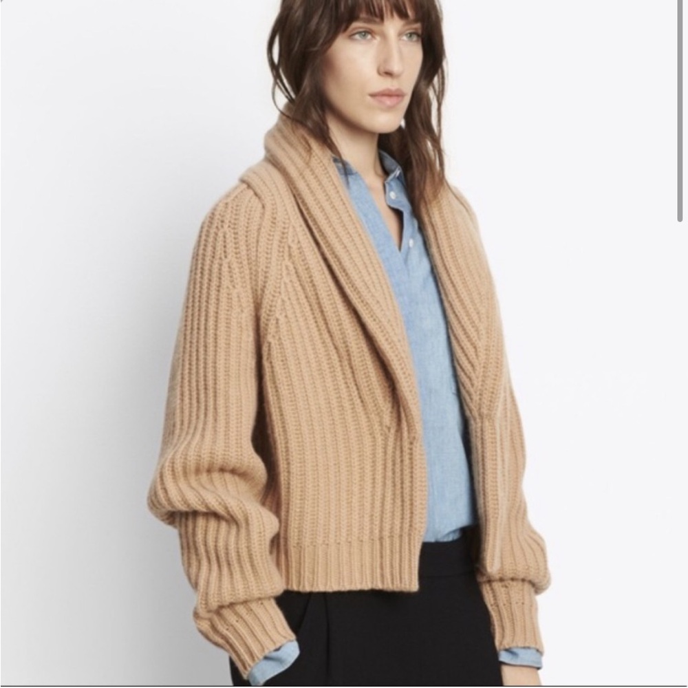 VINCE cream shawl Collar open Cardigan cashmere Sweater S